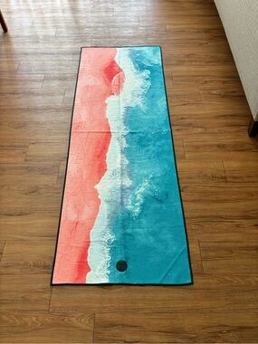 manduka coral and Teal Beach Wave Yoga Mat Towel